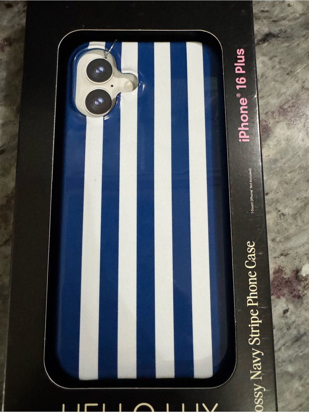 NEW HELLO LUX Glossy Navy Stripe Phone Case for iPhone 16 Plus